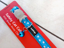 Load image into Gallery viewer, Red Dingo Safety Cat Collar Stars White on Turquoise