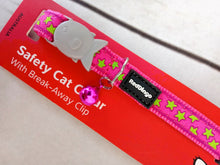Load image into Gallery viewer, Red Dingo Safety Cat Collar Stars Lime on Hot Pink