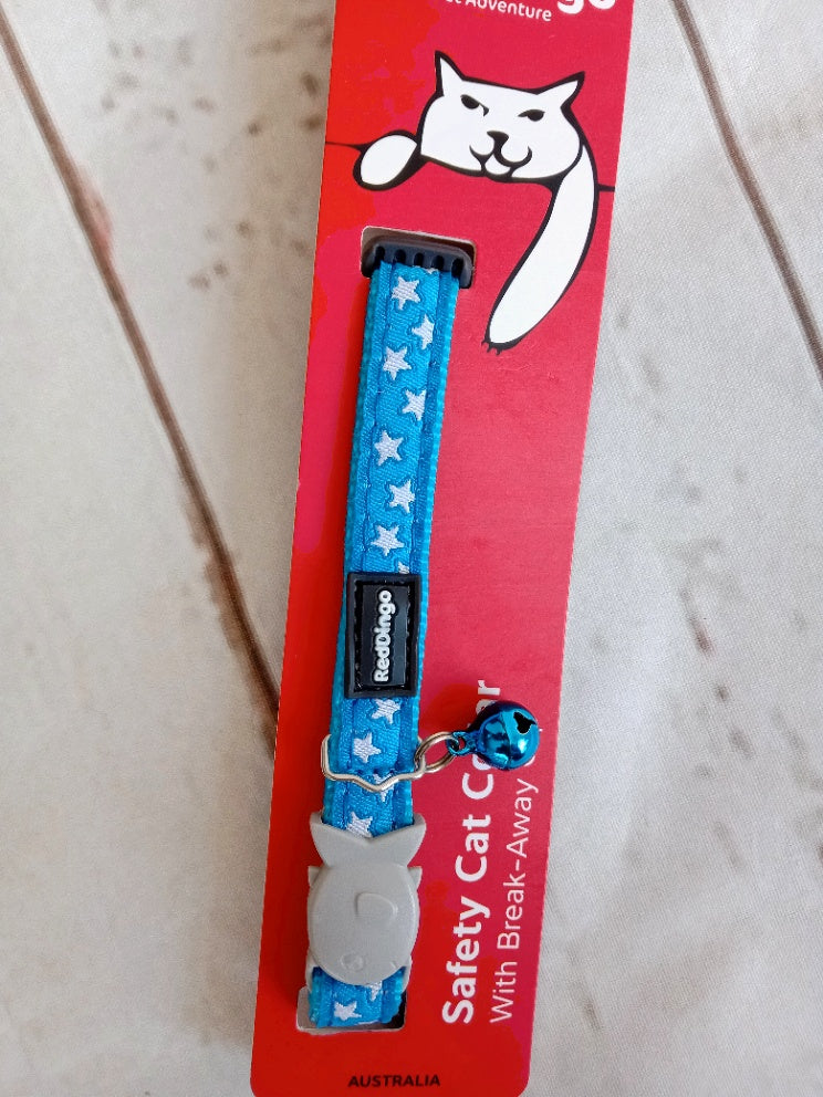Red Dingo Safety Cat Collar Stars White on Turquoise