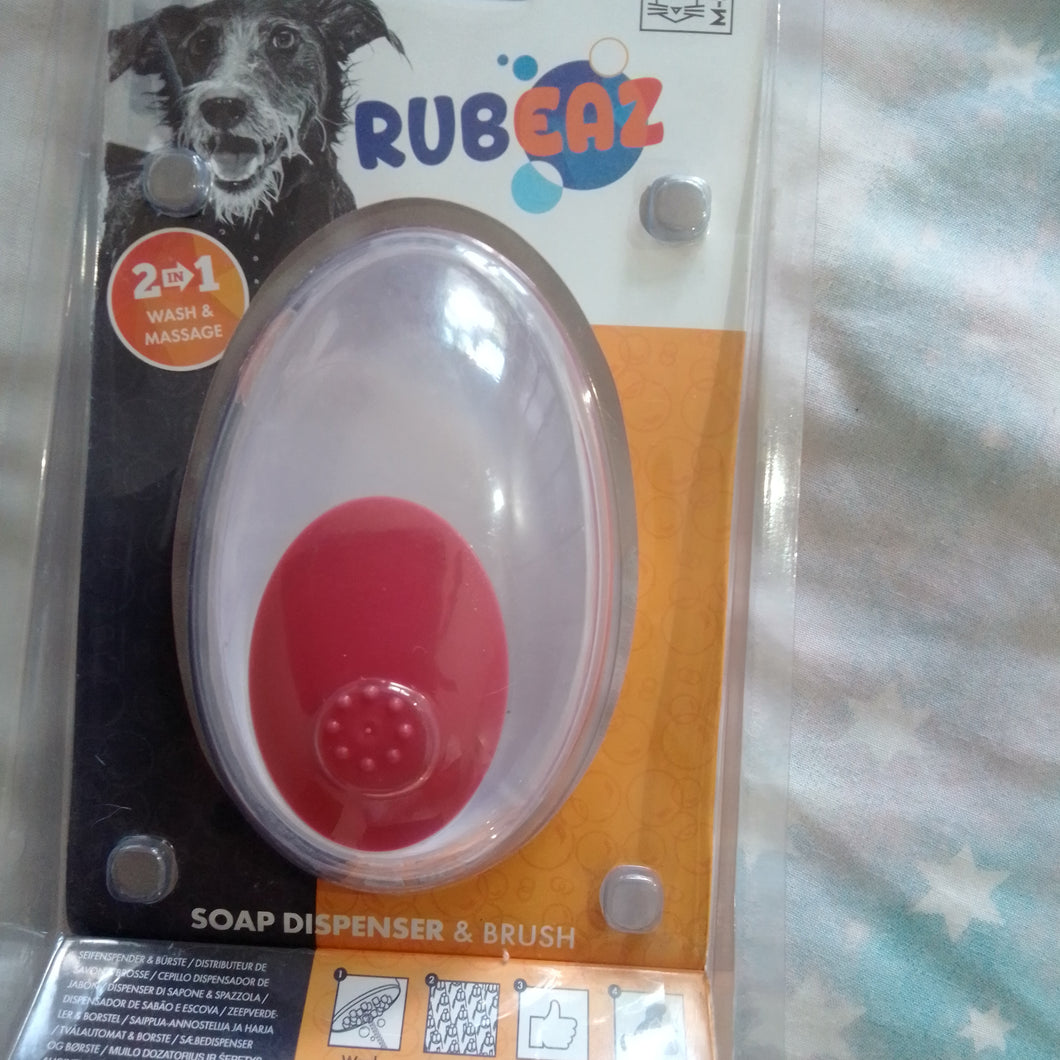 M-Pets Rub Eaz Dog Wash and Massage Soap Dispenser and Brush Red
