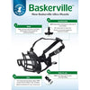 Baskerville dog muzzle packaging with product image and features on a blue background