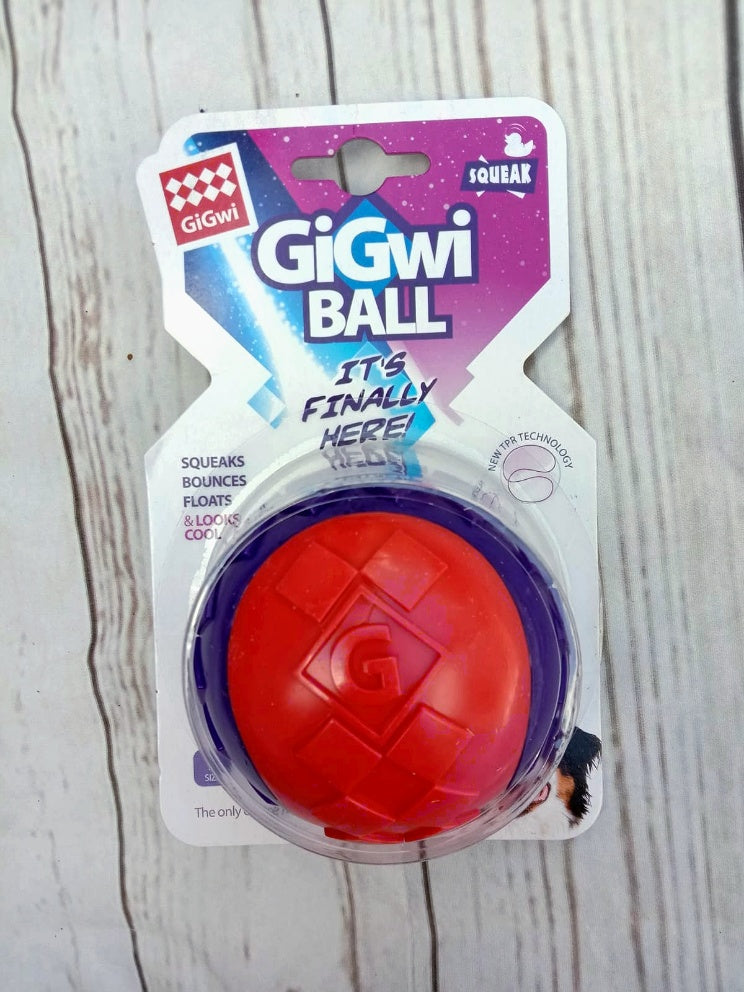 Gigwi Ball 'Squeaker'Solid Red/Purple Dog Toy 3 Sizes
