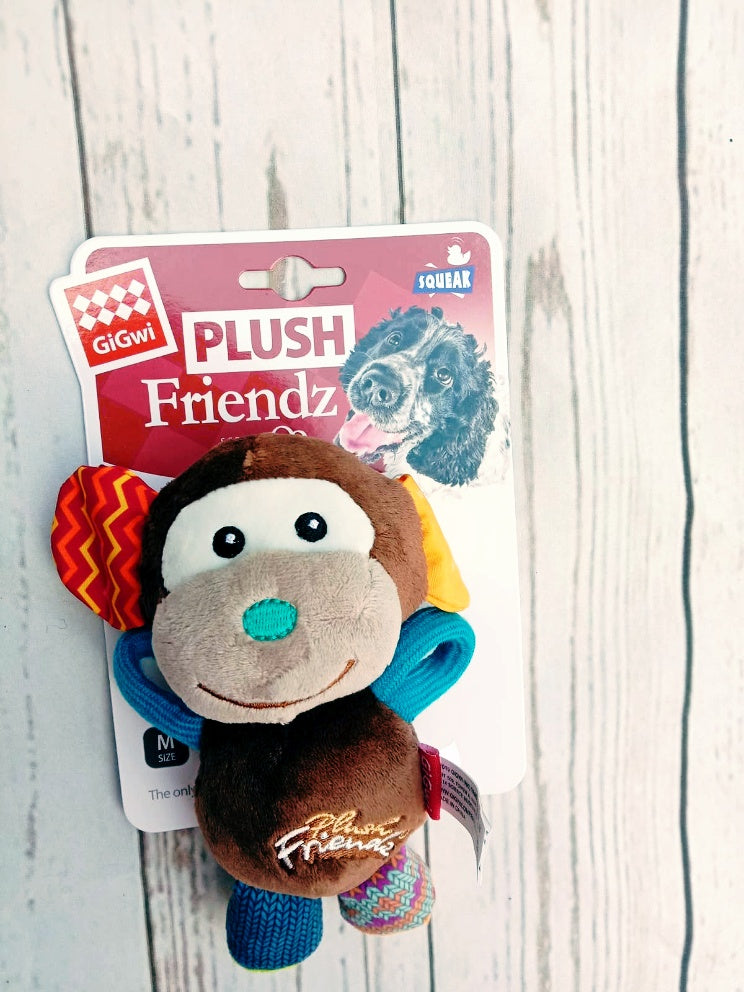 Gigwi Plush Friendz Monkey With Squeaker Medium Dog Toy