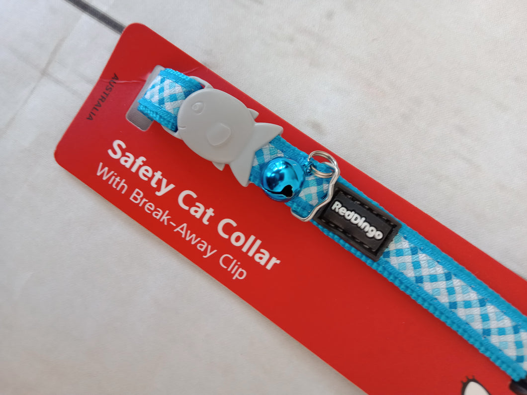 Red Dingo Safety Cat Collar Gingham Turquoise