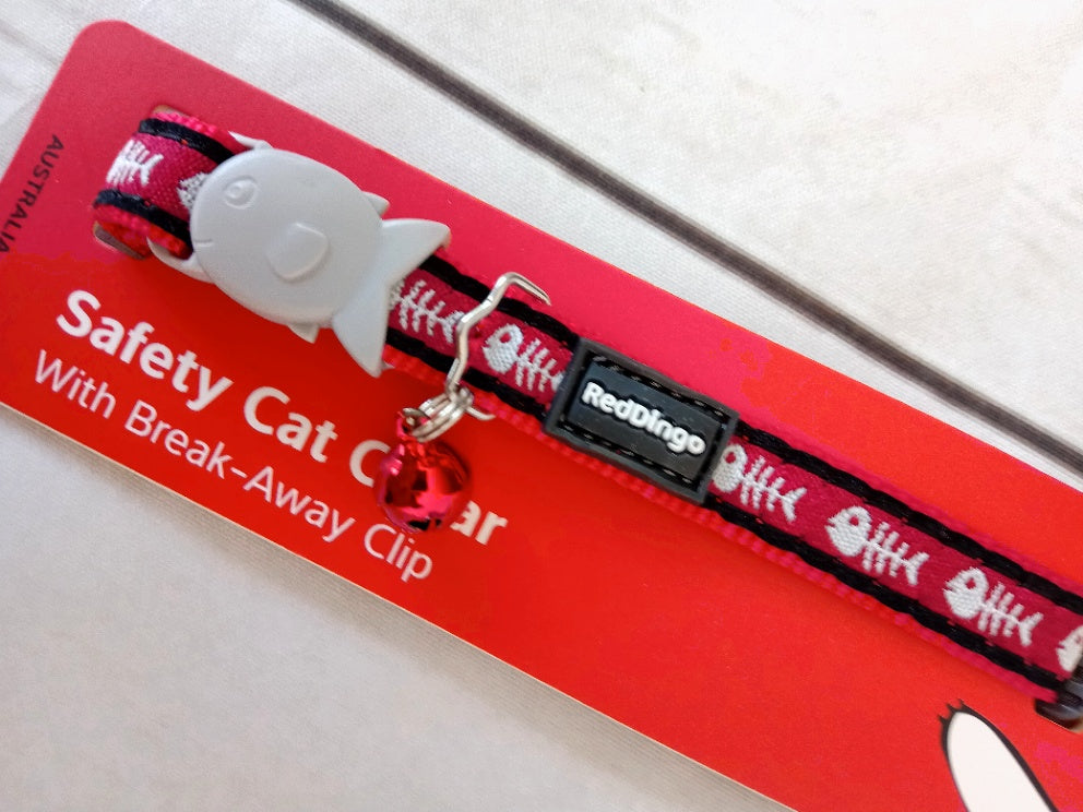 Red Dingo Safety Cat Collar Fish Bone Red
