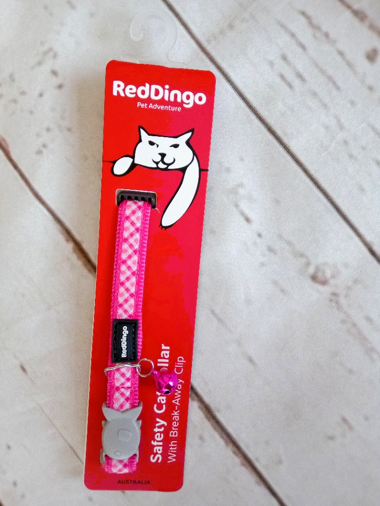 Red Dingo Safety Cat Collar Gingham Hot Pink