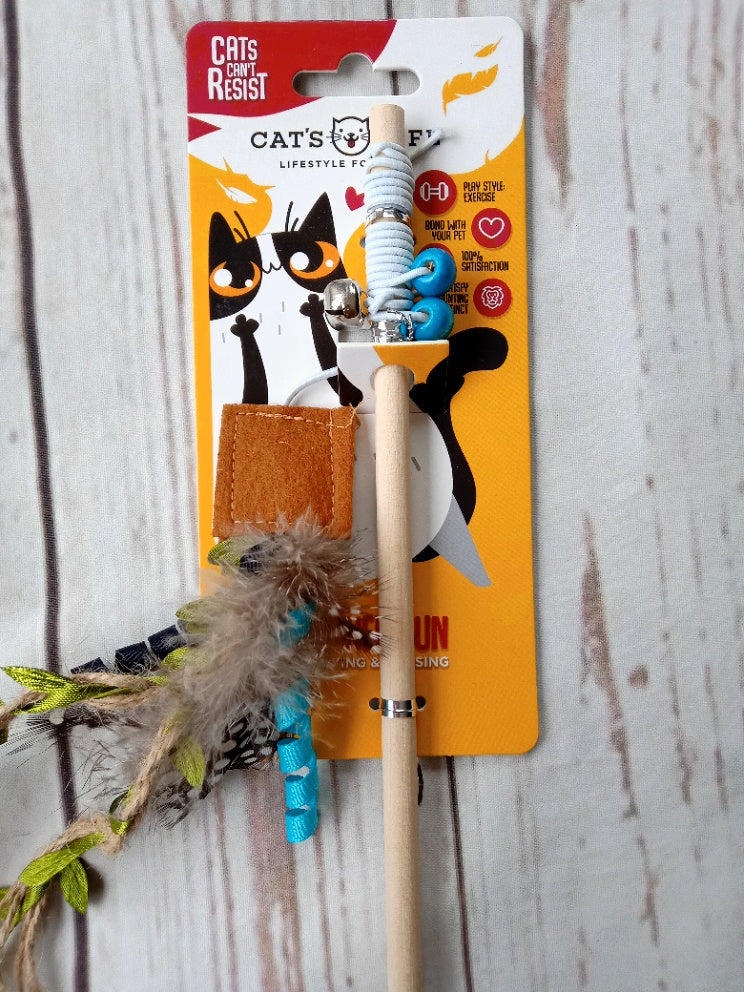 Cat's Life Dangler Teaser with Guinea Fowl Feather for cats to hunt and chase enrichment toy