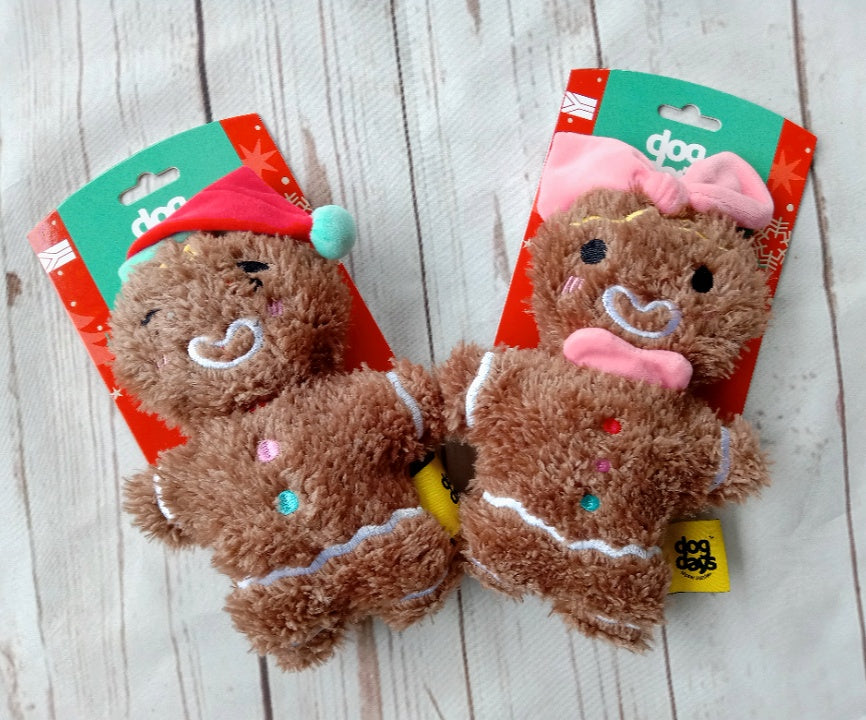 Dog's Life Shy Gingerbread Man & Girl Soft Plush Dog Squeaky Christmas Toy