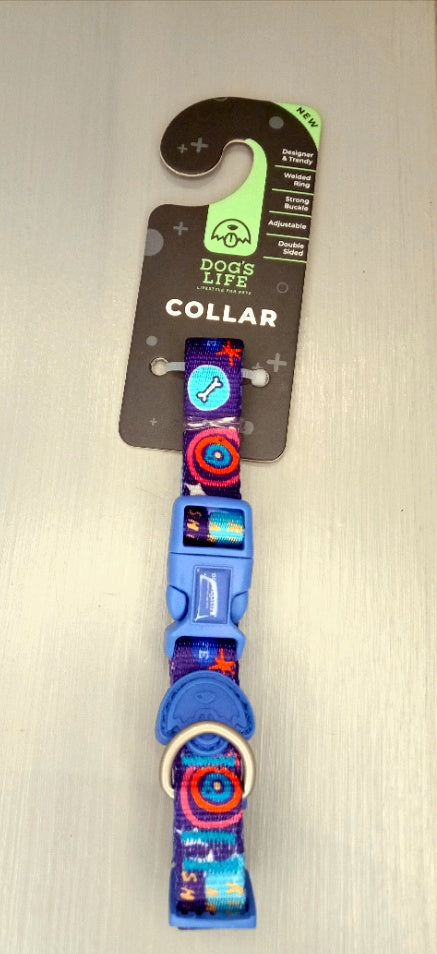 Dog's Life Designer Pooch Collar Enjoy The Universe Blue